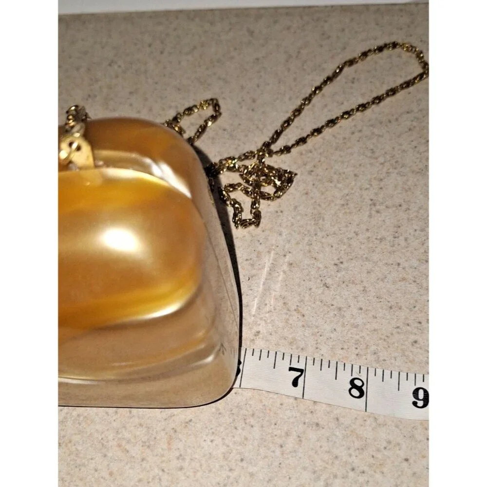 Vintage Gold Marbled Hard Shell Clutch Crown Clasp Chain Strap 1990s Formal